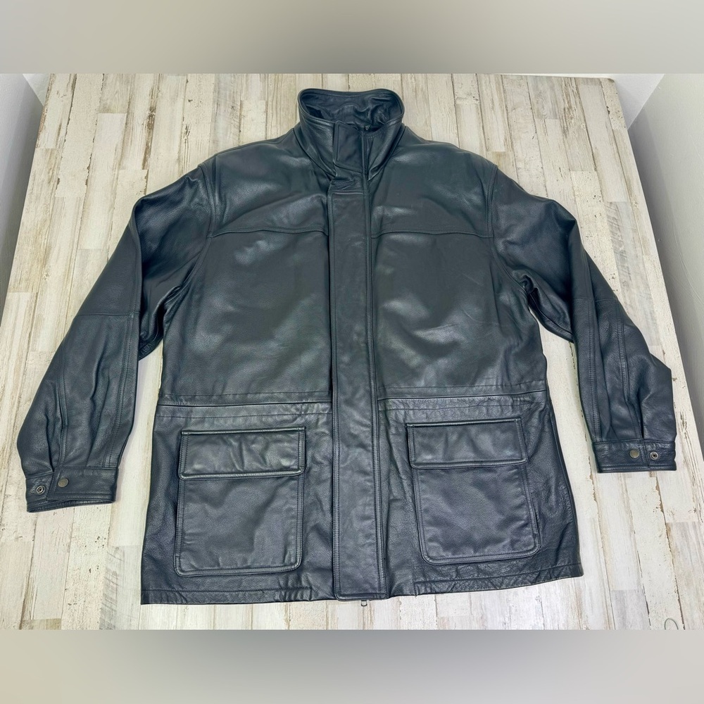 Roundtree & Yorke Mens Jacket XL Genuine Leather Jacket Classic Black